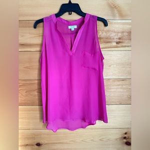 Curfew Womens Top Size Large Pink Semi Sheer Sleeveless Tunic Pocket Hi Low